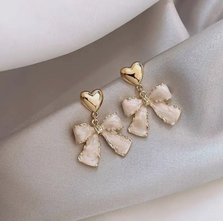 Gold Bow Heart Studs