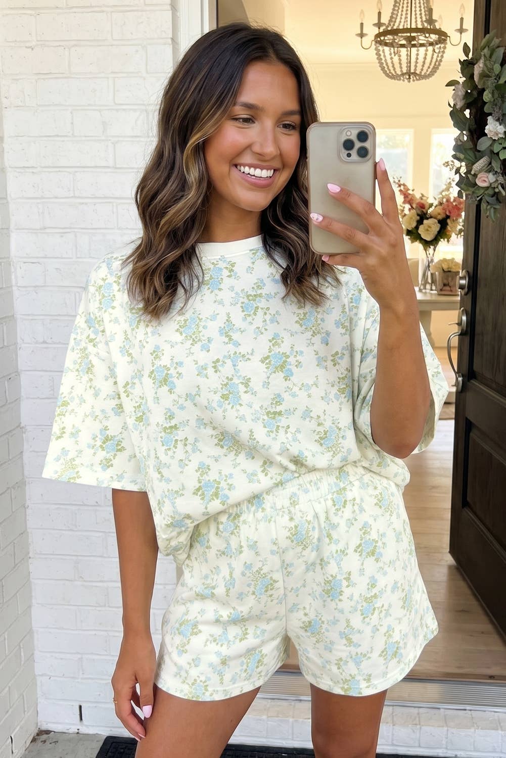 Sky Floral Oversized Tee and Shorts Set