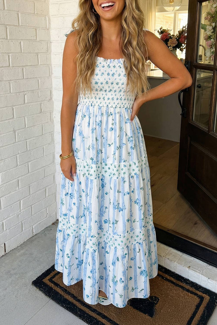 The Layla | Floral Smocked Tied Straps A-Lined Maxi Dress