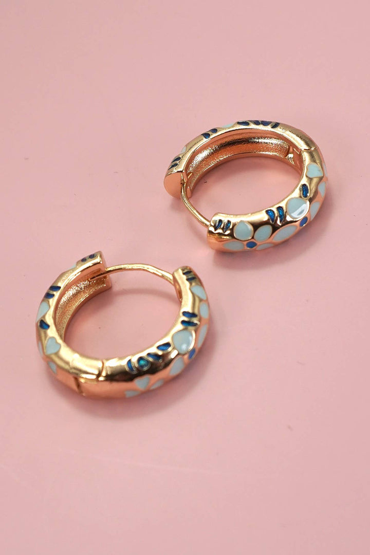ENAMEL FLOWER HUGGIE HOOP EARRINGS