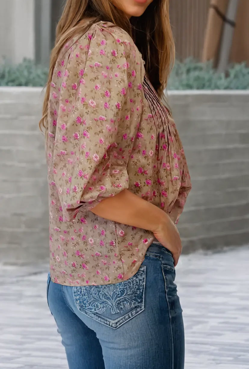 Just So Charming Floral Bowtie Blouse