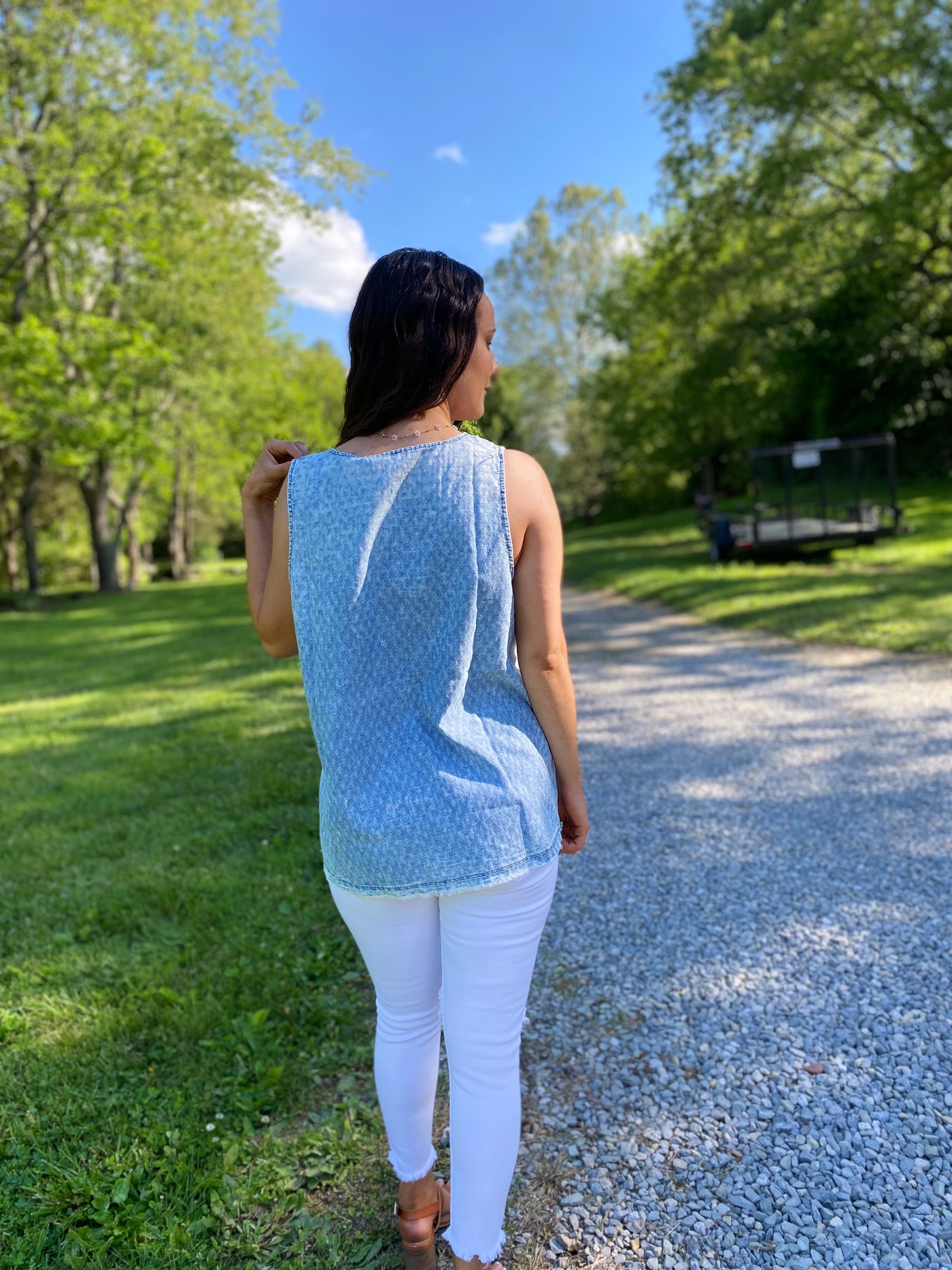 Denim Fringe Tank