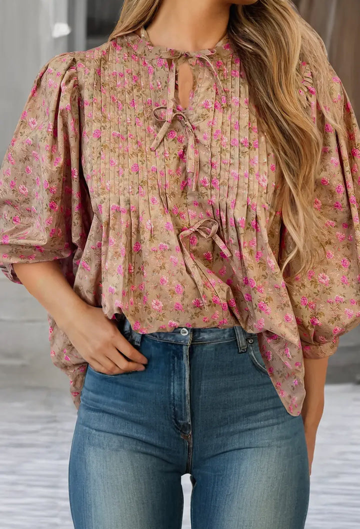 Just So Charming Floral Bowtie Blouse
