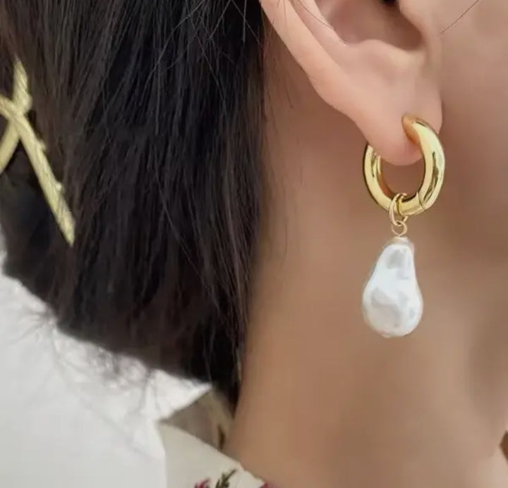 Dainty Pearl Drop Huggie Hoops