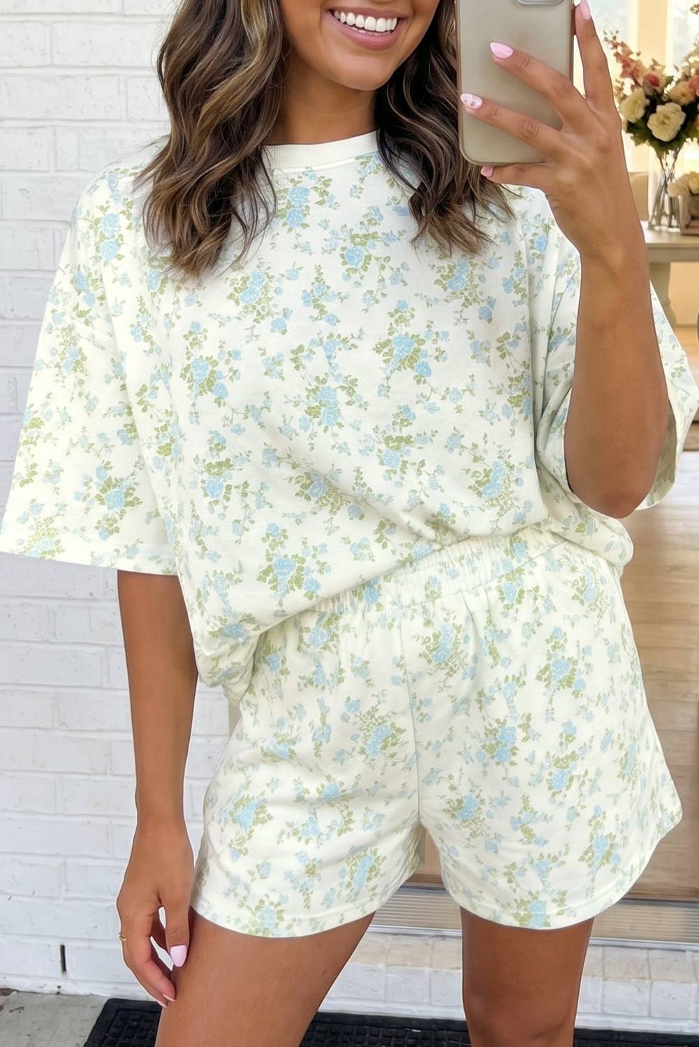 Sky Floral Oversized Tee and Shorts Set