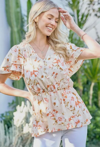 Flutter Sleeve Floral Blouse