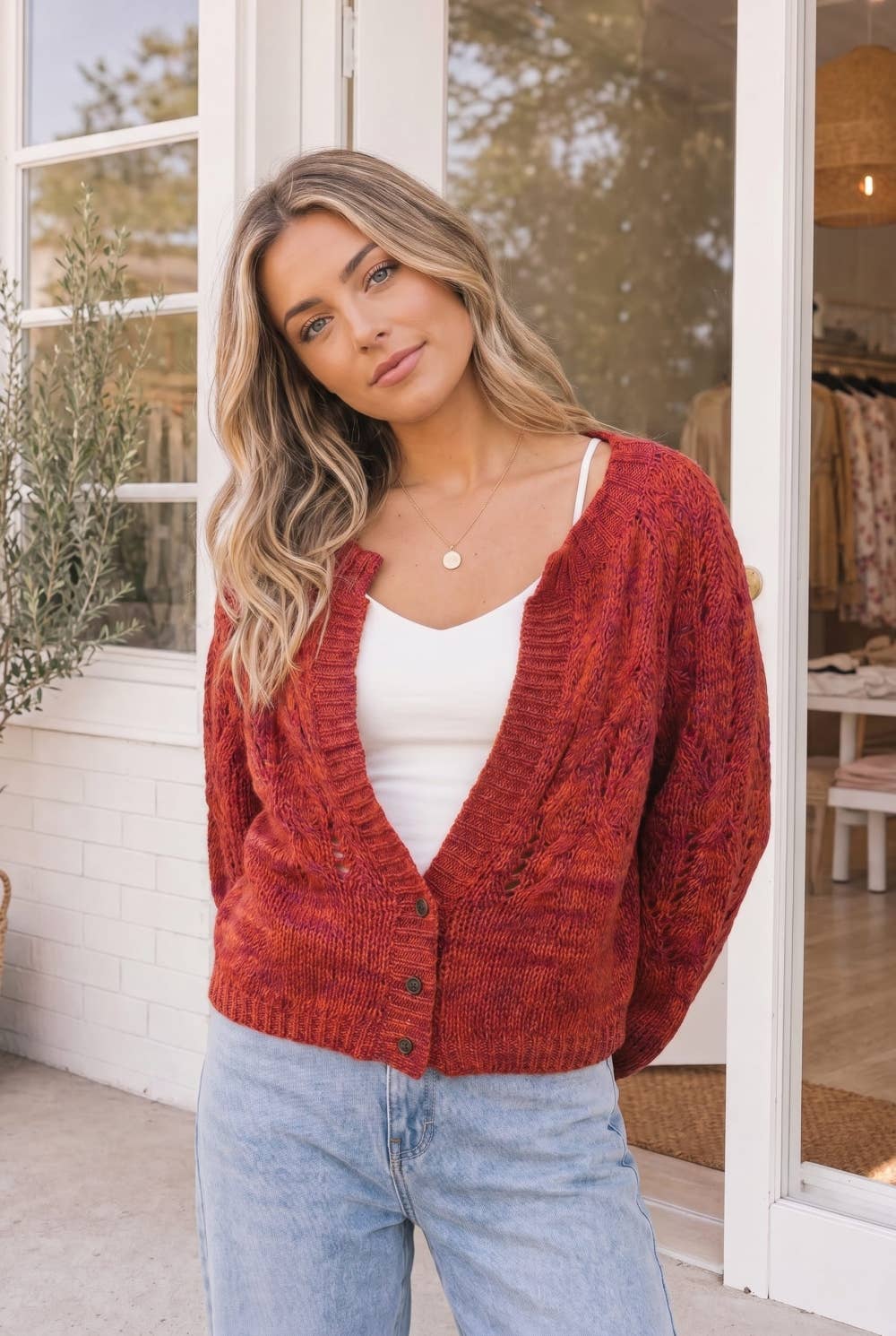 Crisp Fall Morning | Marled Rust Button Front Crop Cardigan