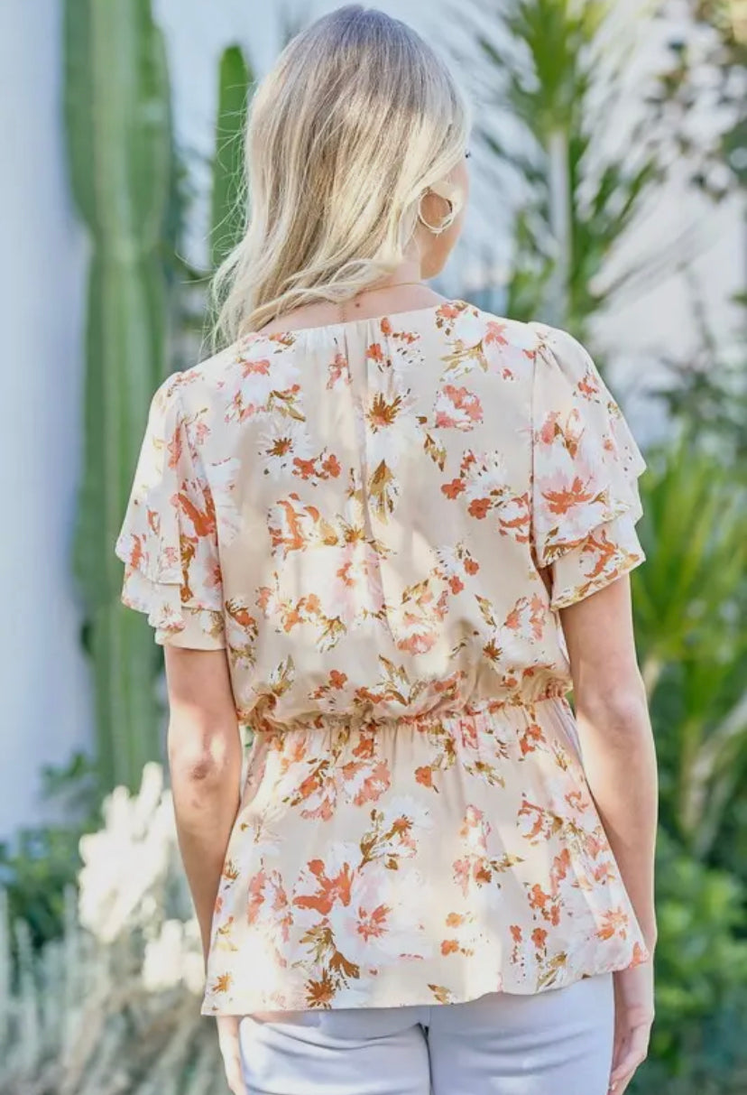 Flutter Sleeve Floral Blouse