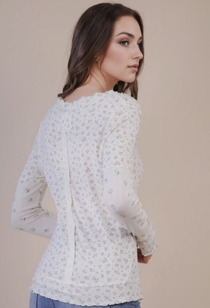 A Lovely Life Floral Lettuce Hem Long Sleeve