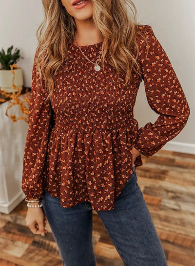 The Ruby | Boho Floral Smocked Top