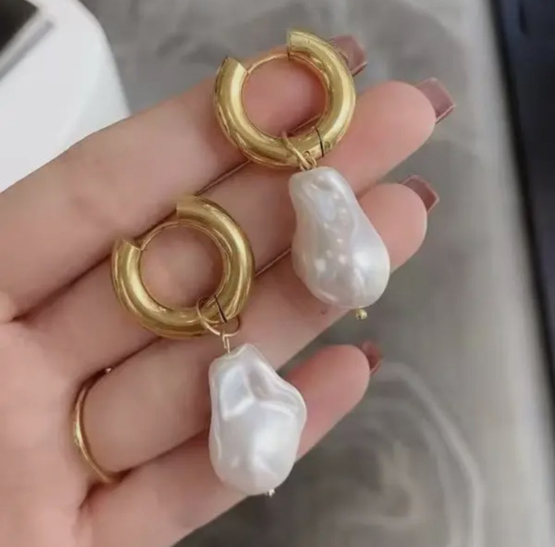 Dainty Pearl Drop Huggie Hoops