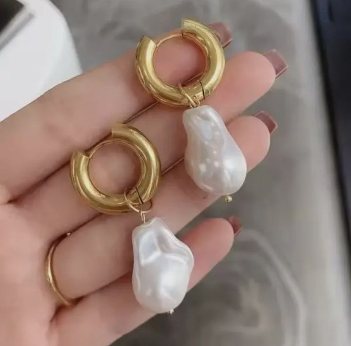 Dainty Pearl Drop Huggie Hoops