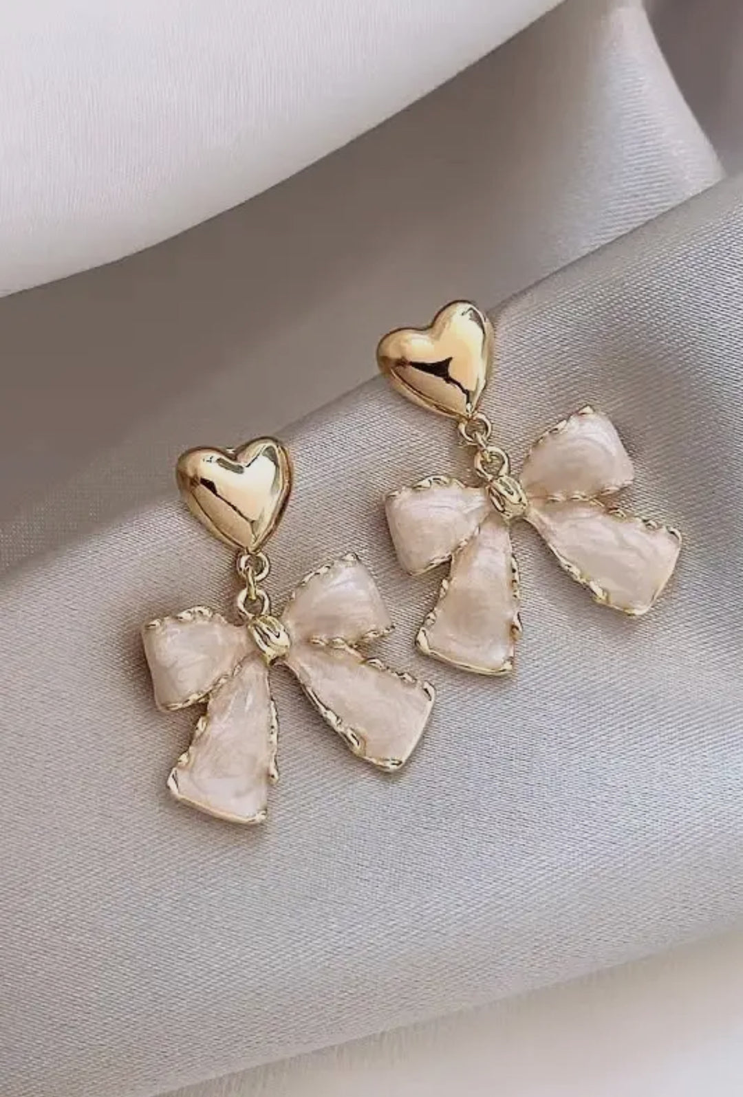 Gold Bow Heart Studs