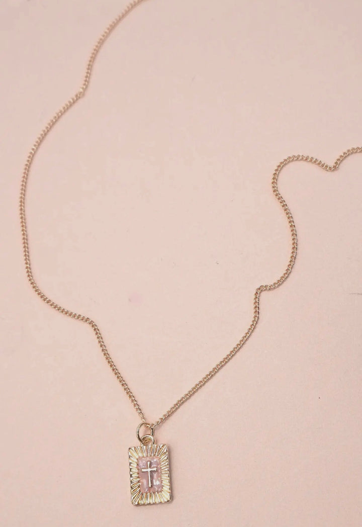 Sunburst Square Cross Gold Necklace