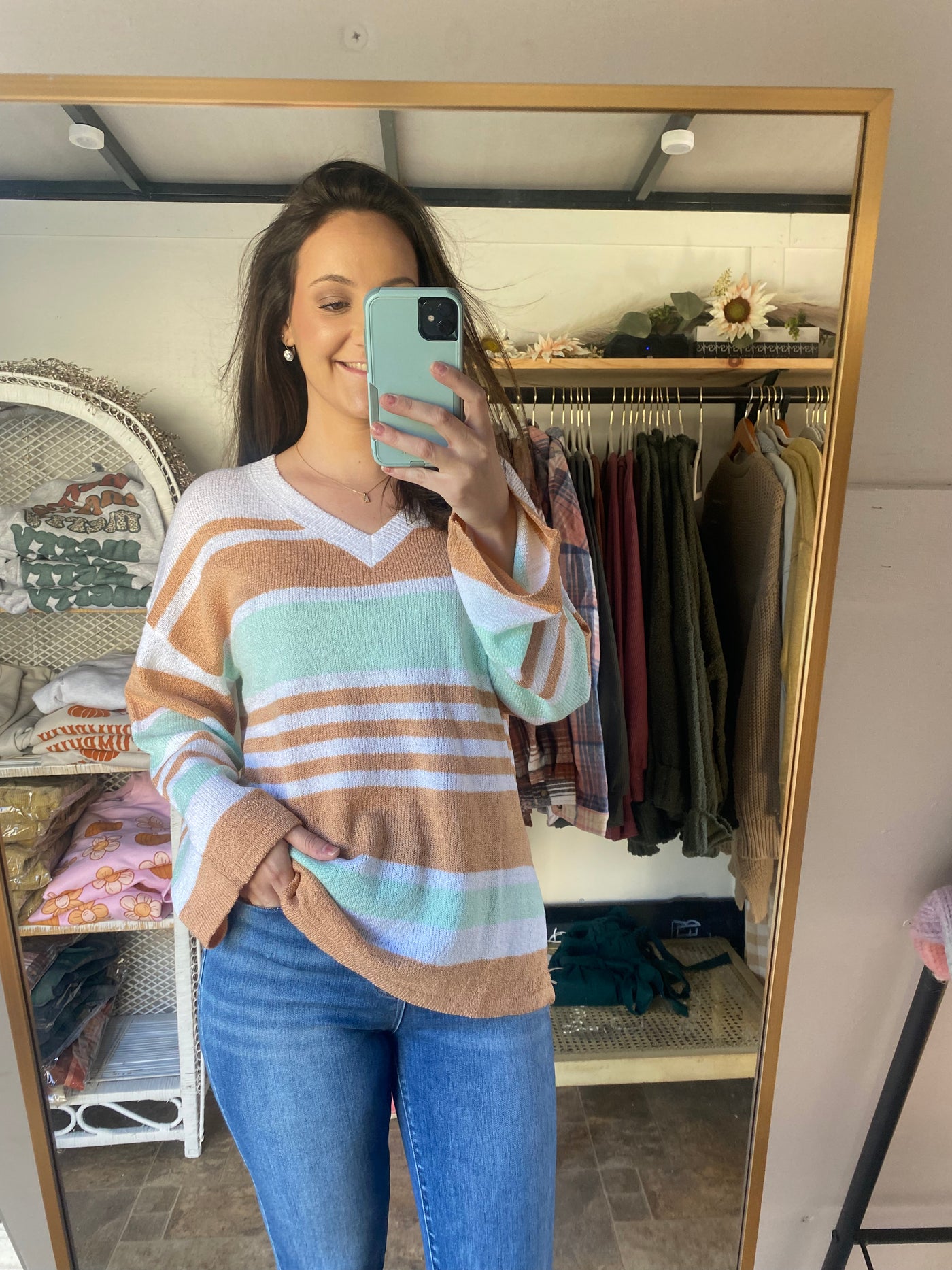 Carmel Mint Striped Sweater