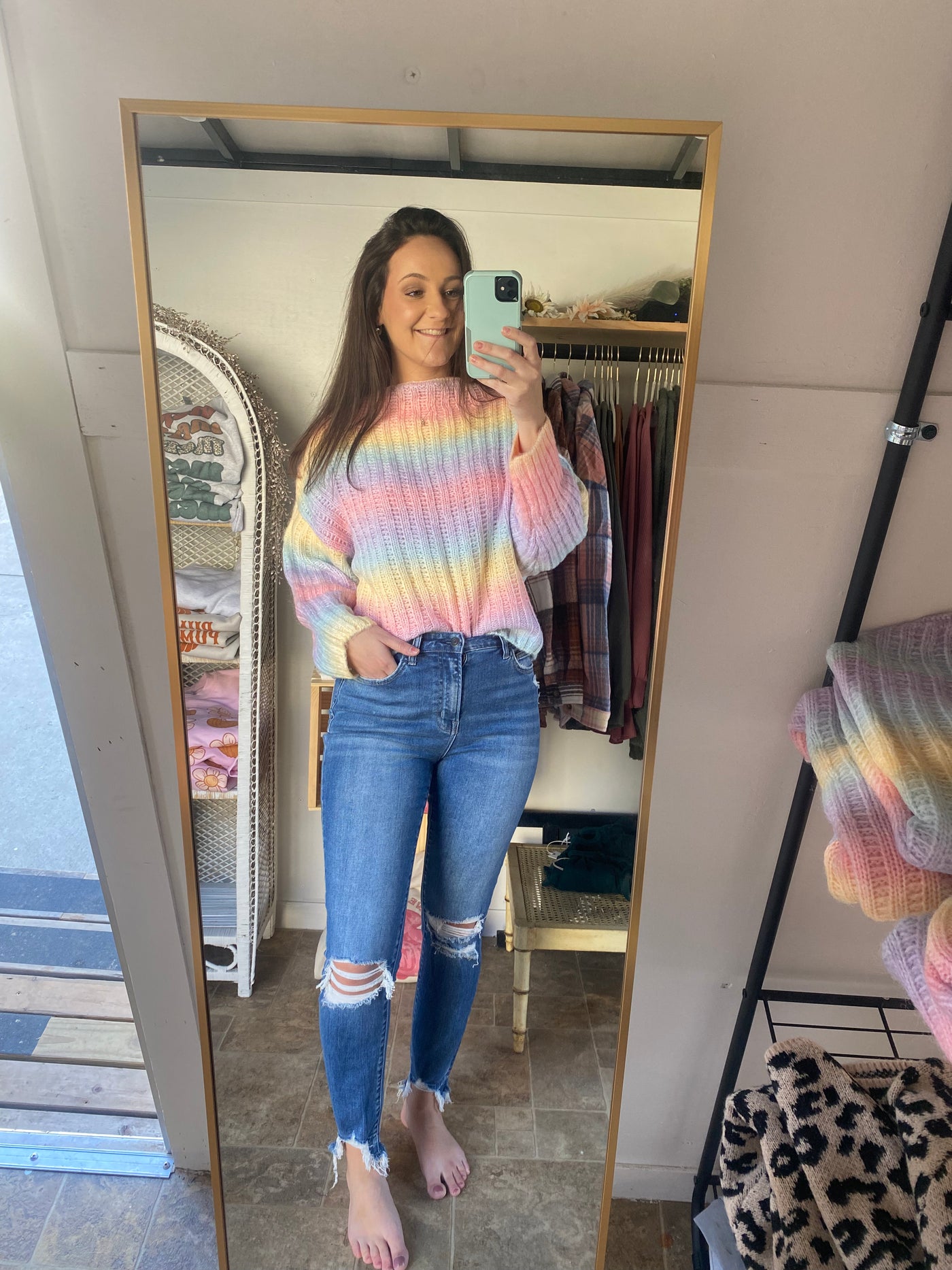 Rainbow Yarn Crop Sweater