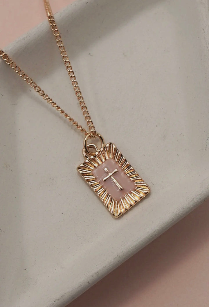 Sunburst Square Cross Gold Necklace