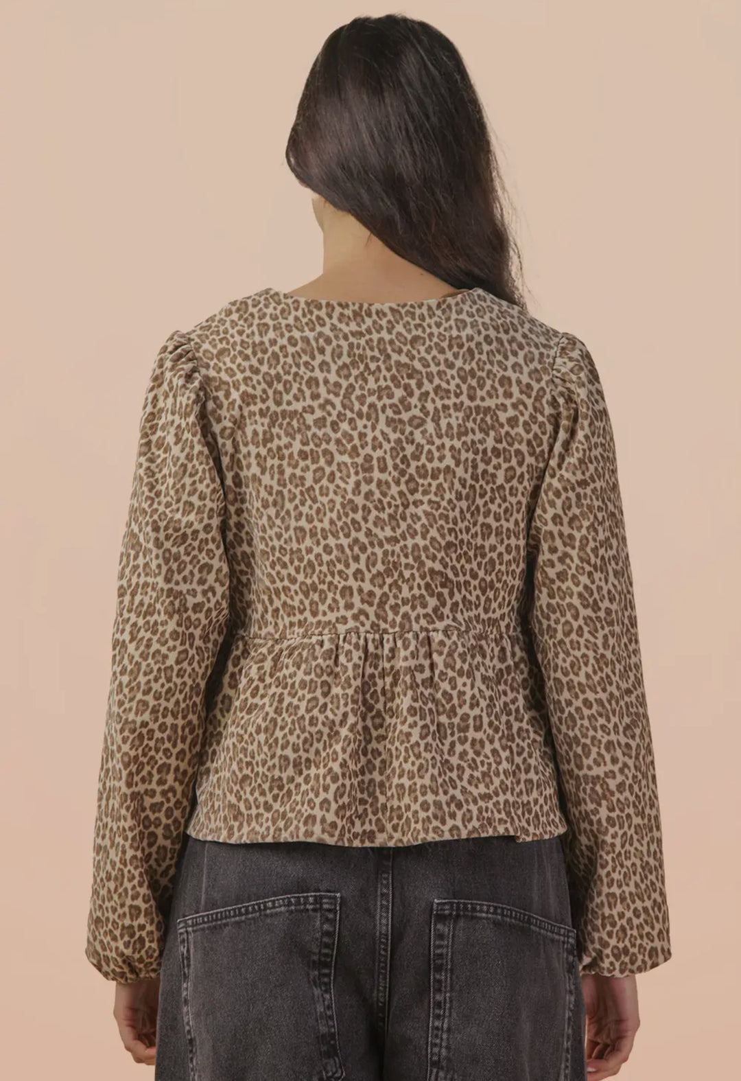 Leopard Front Tie Woven Blouse
