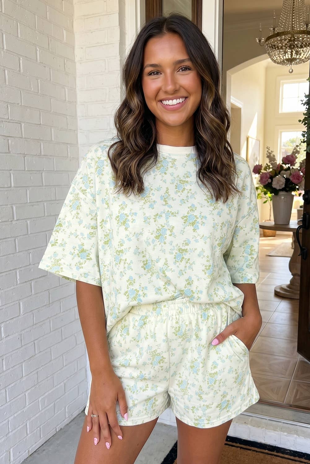 Sky Floral Oversized Tee and Shorts Set