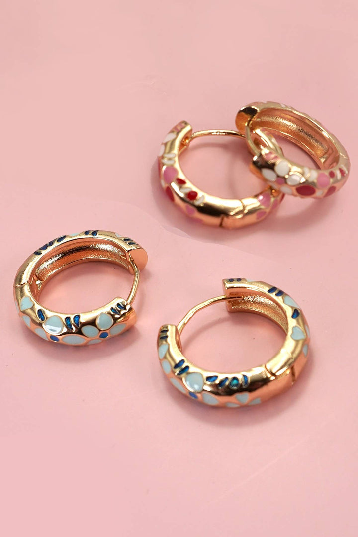 ENAMEL FLOWER HUGGIE HOOP EARRINGS